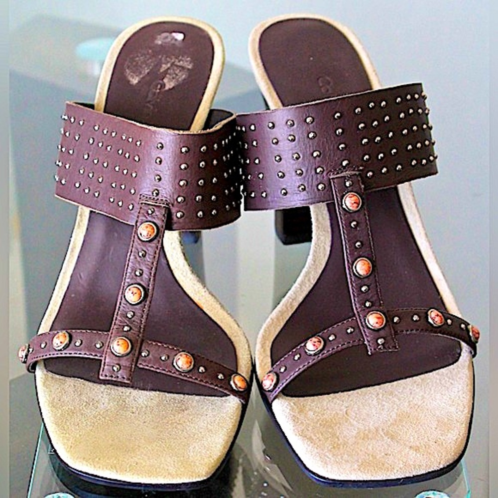CALVIN KLEIN HIGH HEEL SANDAL BROWN CORAL 8 1/2 NEW Y2K